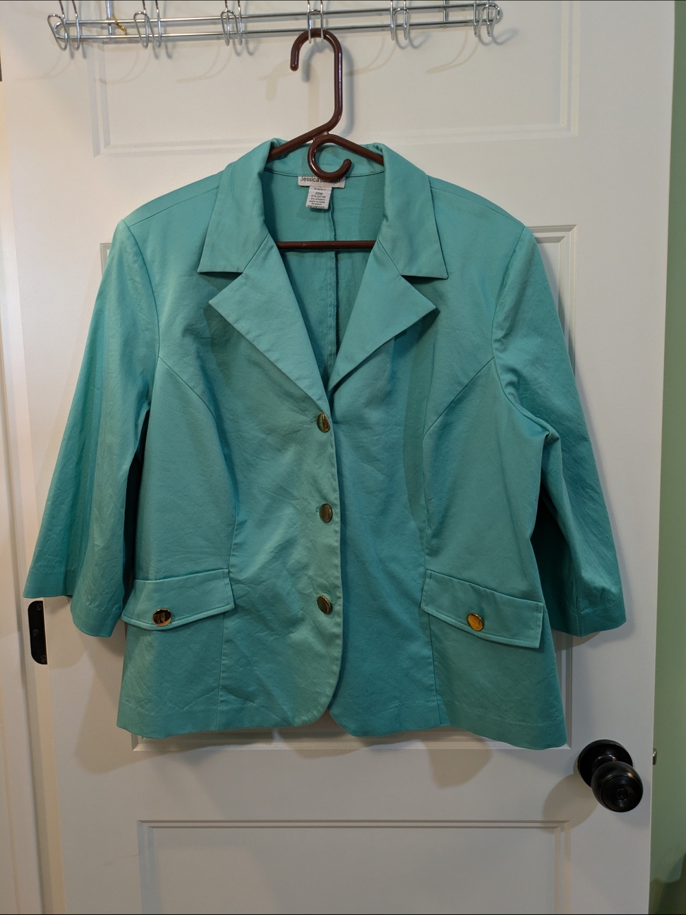 Jessica London Teal Notch-Lapel Blazer Jacket